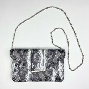 INC Faux Snakeskin Crossbody Clutch Black White